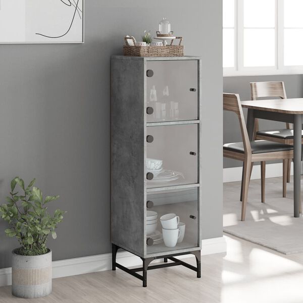 vidaXL Buffet avec portes en verre gris b&eacute;ton 35x37x120 cm