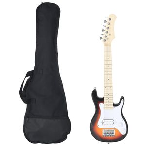 vidaXL Guitare &eacute;lectrique pour enfants et sac marron et blanc 3/4 30"