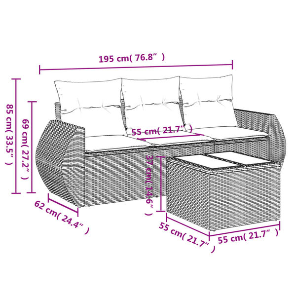 vidaXL Salon de jardin 4 pcs avec coussins gris r&eacute;sine tress&eacute;e