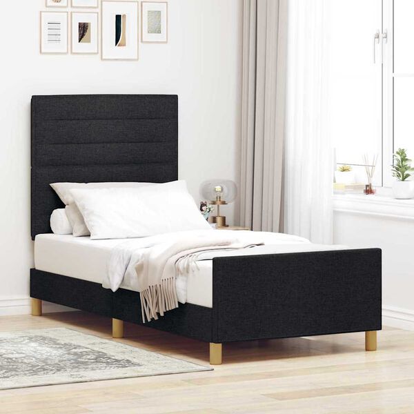 vidaXL Cadre de lit avec t&ecirc;te de lit Noir 100 x 200 cm tissu