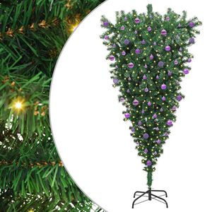 vidaXL Arbre de No&euml;l artificiel pr&eacute;-&eacute;clair&eacute; &agrave; l'envers avec ensemble de boules