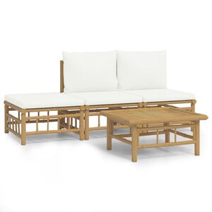 vidaXL Salon de jardin 4 pcs avec coussins blanc cr&egrave;me bambou