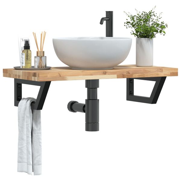 vidaXL &Eacute;tag&egrave;re de vasque murale acier et bois massif d'acacia