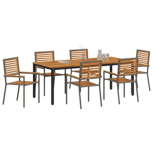 vidaXL Ensemble de salle &agrave; manger pour jardin 7 pcs Gris et marron