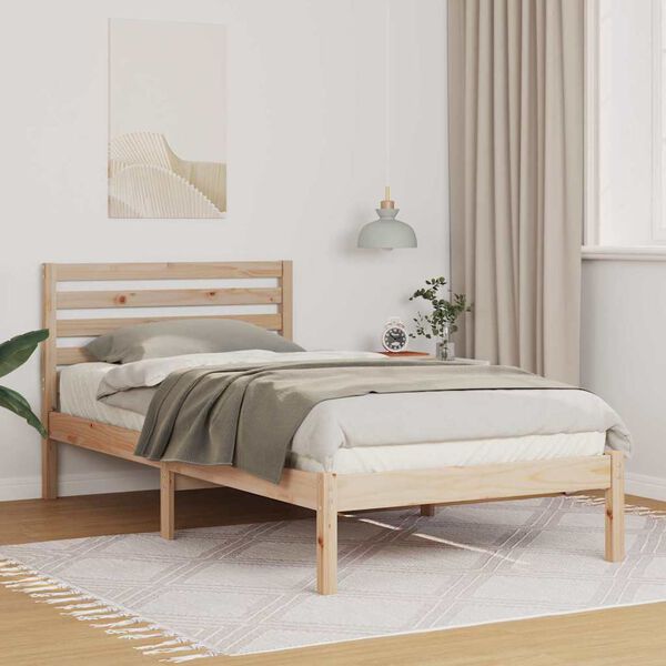 vidaXL Cadre de lit avec t&ecirc;te de lit Marron 75 x 190 cm Pin massif