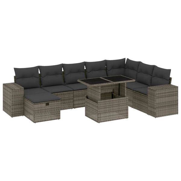 vidaXL Salon de jardin 9 pcs avec coussins gris r&eacute;sine tress&eacute;e