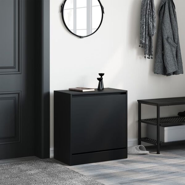 vidaXL Armoire &agrave; chaussures noir 60x34x63,5 cm bois d'ing&eacute;nierie