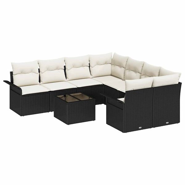 vidaXL Ensemble de canap&eacute; de jardin avec coussin 9 pcs Noir et Cr&egrave;me