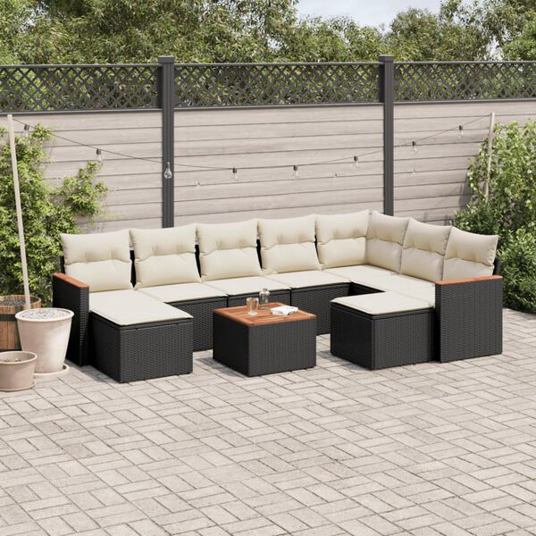 vidaXL Salon de jardin 10 pcs avec coussins noir r&eacute;sine tress&eacute;e