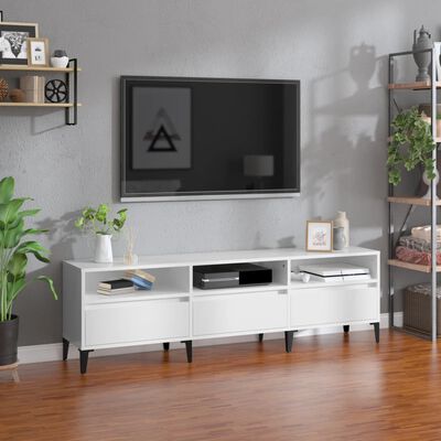 vidaXL Meuble TV blanc brillant 150x30x44,5 cm bois d'ingénierie