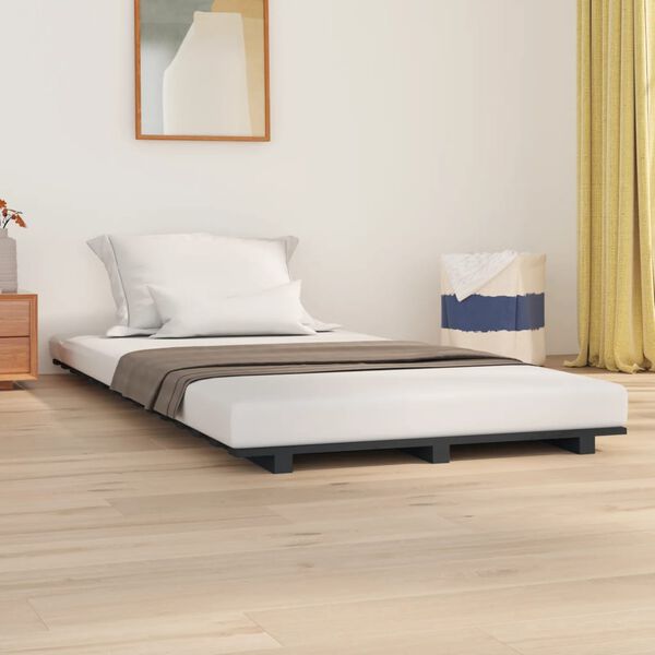 vidaXL Cadre de lit sans matelas gris 90x190 cm bois de pin massif
