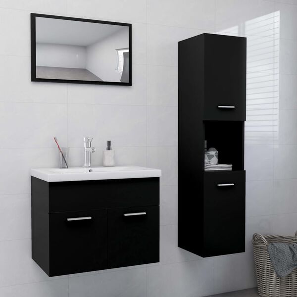 vidaXL Ensemble de meubles de salle de bain Noir Bois d'ing&eacute;nierie