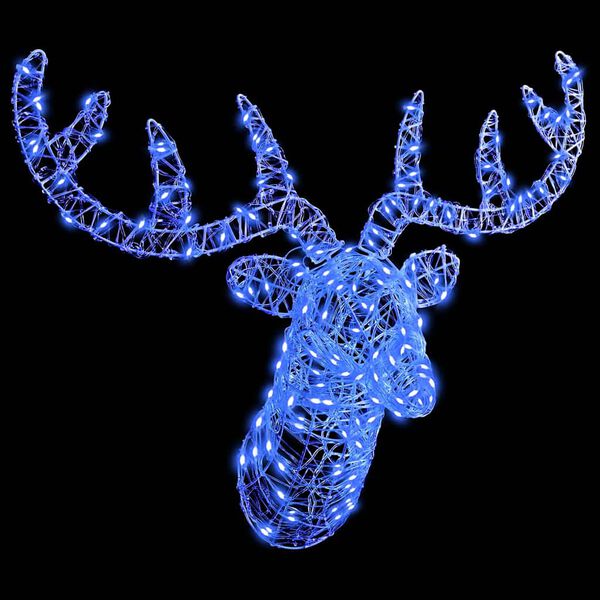 vidaXL T&ecirc;te de Renne avec 140 LED Bleu 68 x 36,5 x 62,5 cm Acrylique