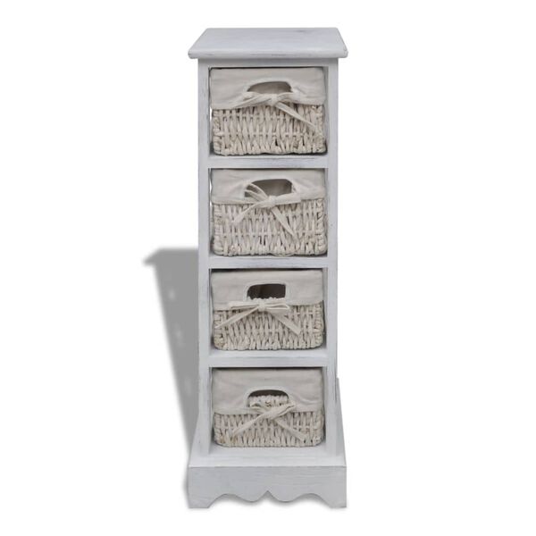 vidaXL &Eacute;tag&egrave;re de rangement en bois 4 paniers en tissage Blanc