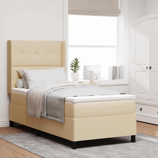 vidaXL Lit &agrave; ressorts avec matelas Cr&egrave;me 200 x 100 cm tissu