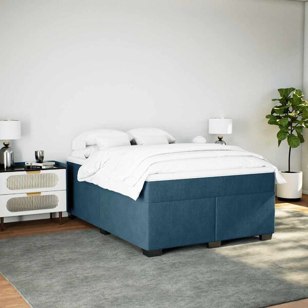 vidaXL Sommier &agrave; lattes de lit et matelas Bleu fonc&eacute; 140x200cm Velours