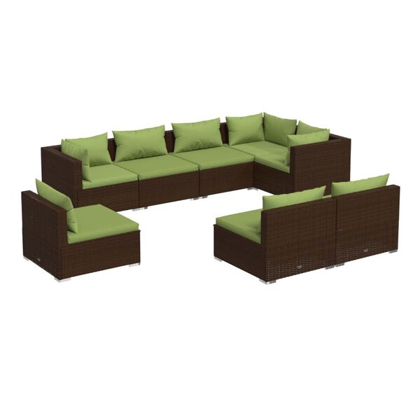 vidaXL Salon de jardin 8 pcs avec coussins résine tressée marron