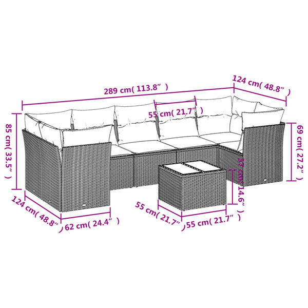 vidaXL Salon de jardin 8 pcs avec coussins gris r&eacute;sine tress&eacute;e