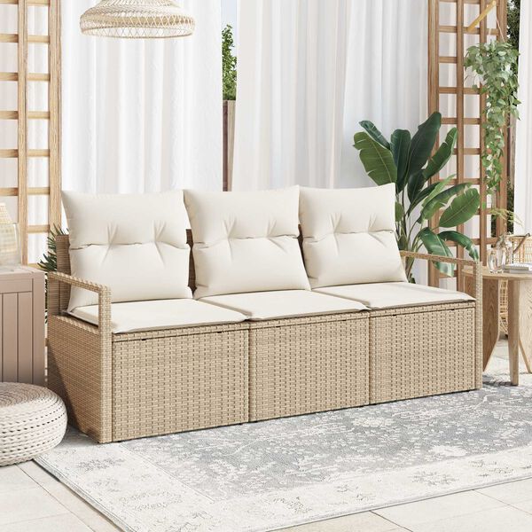 vidaXL Ensemble de canap&eacute; de jardin avec coussin 3 pcs Beige et cr&egrave;me
