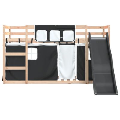 vidaXL Lit superposé sans matelas avec toboggan blanc noir 90x200 cm