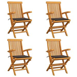 vidaXL Chaises de jardin et coussins taupe lot de 4 Bois teck massif