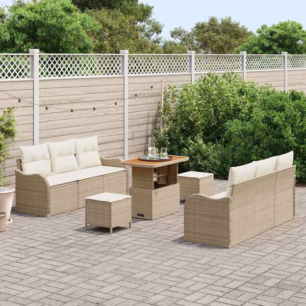 vidaXL Ensemble de canap&eacute; de jardin avec coussin 9 pcs Beige et cr&egrave;me
