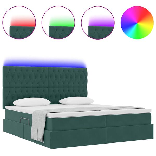 vidaXL Lit avec des lumi&egrave;res &agrave; LED Vert fonc&eacute; 180 x 200 cm Velours