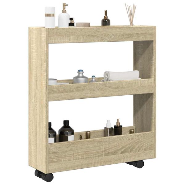 vidaXL Chariot de rangement &eacute;troit 3 niveaux ch&ecirc;ne sonoma