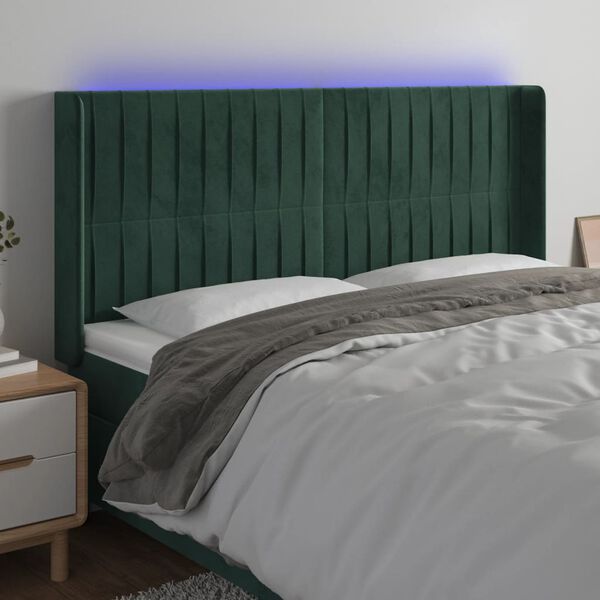 vidaXL T&ecirc;te de lit &agrave; LED Vert fonc&eacute; 163x16x118/128 cm Velours