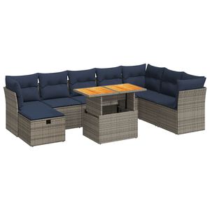 vidaXL Salon de jardin avec coussins 9pcs marron r&eacute;sine tress&eacute;e acacia