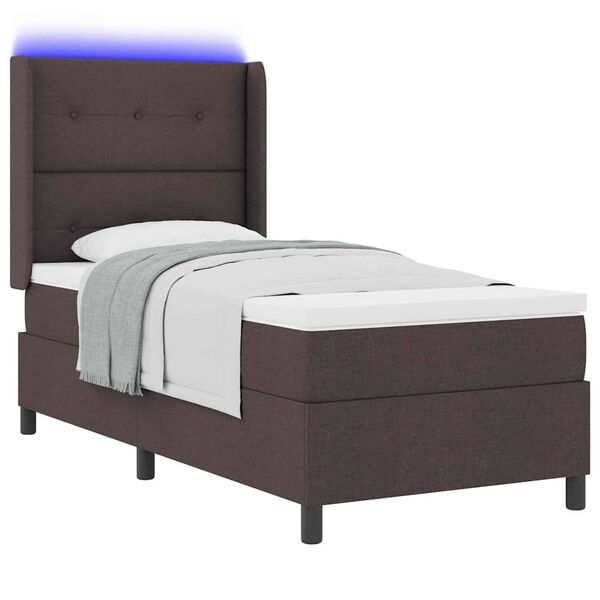 vidaXL Lit &agrave; ressort LED avec matelas Marron fonc&eacute; 90 x 200 cm tissu