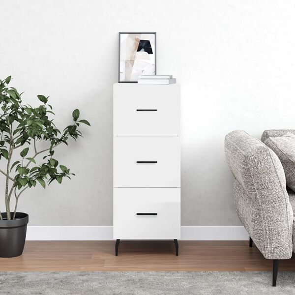 vidaXL Buffet Blanc brillant 34,5x34x90 cm Bois d'ing&eacute;nierie