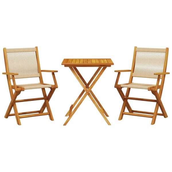 vidaXL Ensemble de bistro 3 pcs beige polypropyl&egrave;ne et bois massif