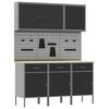 vidaXL Placard de travail 8 pc Noir Bois d'ing&eacute;nierie et acier