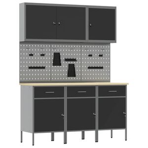 vidaXL Placard de travail 8 pc Noir Bois d'ing&eacute;nierie et acier