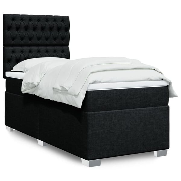 vidaXL Sommier &agrave; lattes de lit avec matelas Noir 90x190 cm Tissu