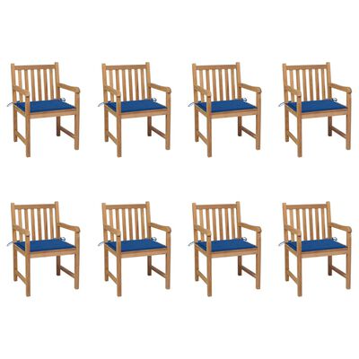 vidaXL Chaises de jardin lot de 8 avec coussins bleu royal Bois teck