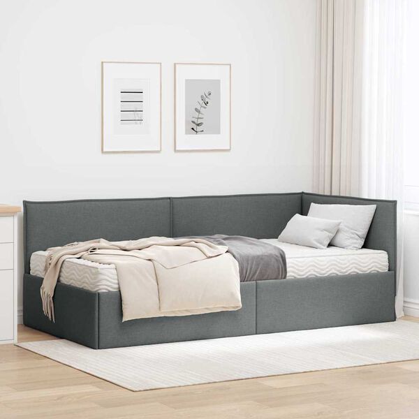 vidaXL Cadre de lit d'angle avec matelas 2 pcs Gris Velours