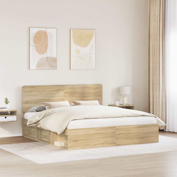 vidaXL Cadre de lit avec t&ecirc;te de lit Sonoma 180 x 200 cm Pin massif