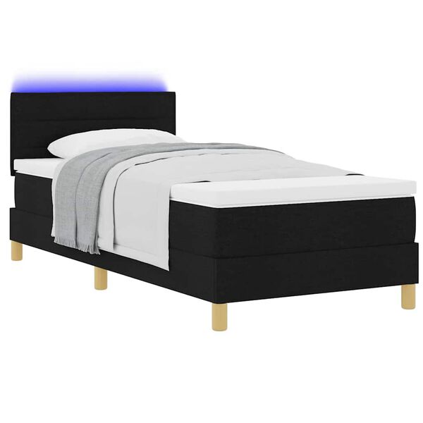 vidaXL Lit à ressort LED avec matelas Noir 90 x 190 cm tissu