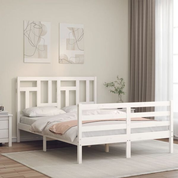 vidaXL Cadre de lit sans matelas blanc bois massif