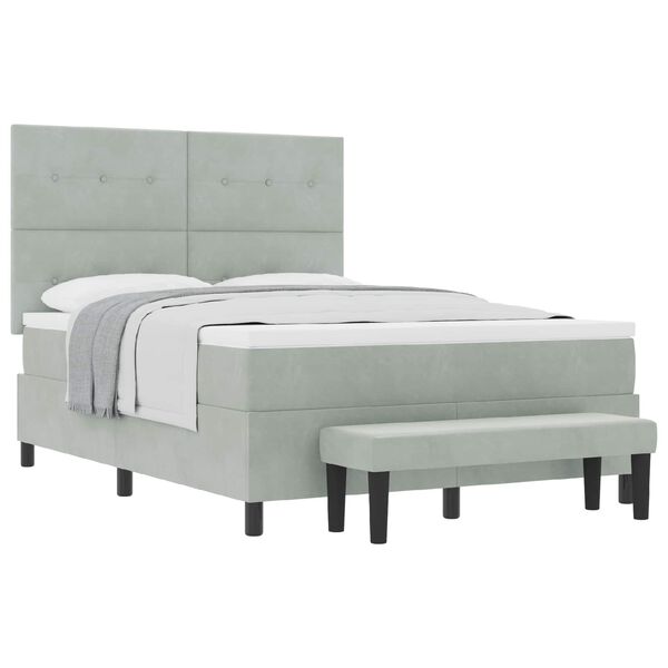 vidaXL Lit &agrave; ressorts avec matelas Gris clair 140 x 200 cm Velours