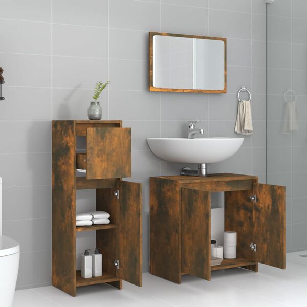 vidaXL Ensemble de meubles de salle de bain 3 pcs Ch&ecirc;ne fum&eacute;