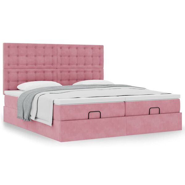 vidaXL Cadre de lit ottoman avec matelas rose 200x200 cm velours