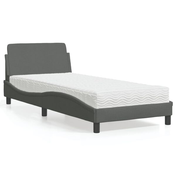 vidaXL Lit avec matelas Dover gris foncé 90x190 cm tissu