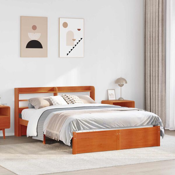 vidaXL Cadre de lit avec stockage 2 pcs Cire marron Bois de Pin Massif