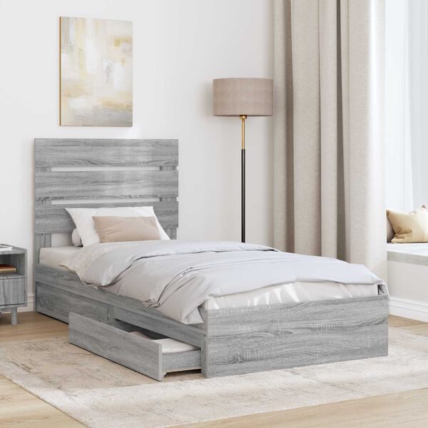 vidaXL Lit de Rangement Gris Sonoma 75 x 190 cm Bois d'ing&eacute;nierie