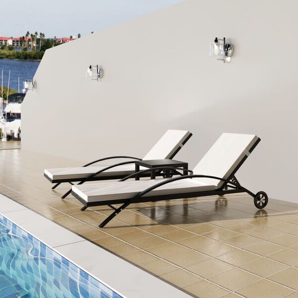 vidaXL Chaises longues avec table R&eacute;sine tress&eacute;e Noir
