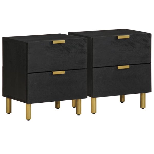 vidaXL Tables de chevet 2 pcs noir 40x33x46 cm bois de manguier solide