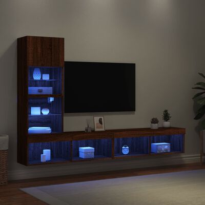 vidaXL Unités murales TV avec LED 4 pcs chêne marron bois d'ingénierie